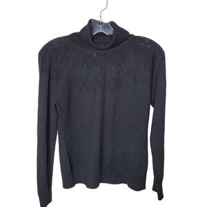 Milly womens Black Wool Cut Out turtleneck Long Sleeve Pullover Sweater Size Sm